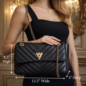 Luxurious Valentino Orlandi Black Quilted Shoulder Bag with elegant gold Strap